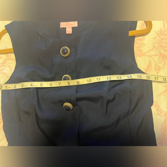 Lilly Pulitzer Navy silk sheath dress Size 2 Gold buttons sleeveless - Picture 6 of 8